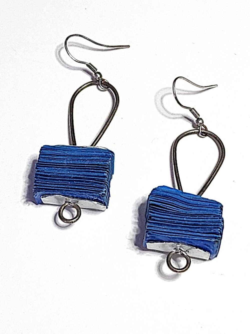 Blue & silver toned sustainable paper earrings